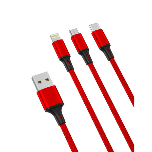 XO DATA CABLE 3 EN 1 TYPE C USB LIGHTING FAST CHARGE ROUGE